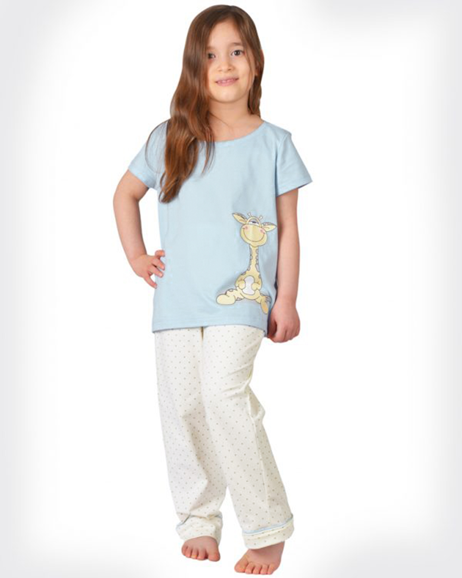 ست تیشرت و شلوار دخترانه 1458 - آبی آسمانی