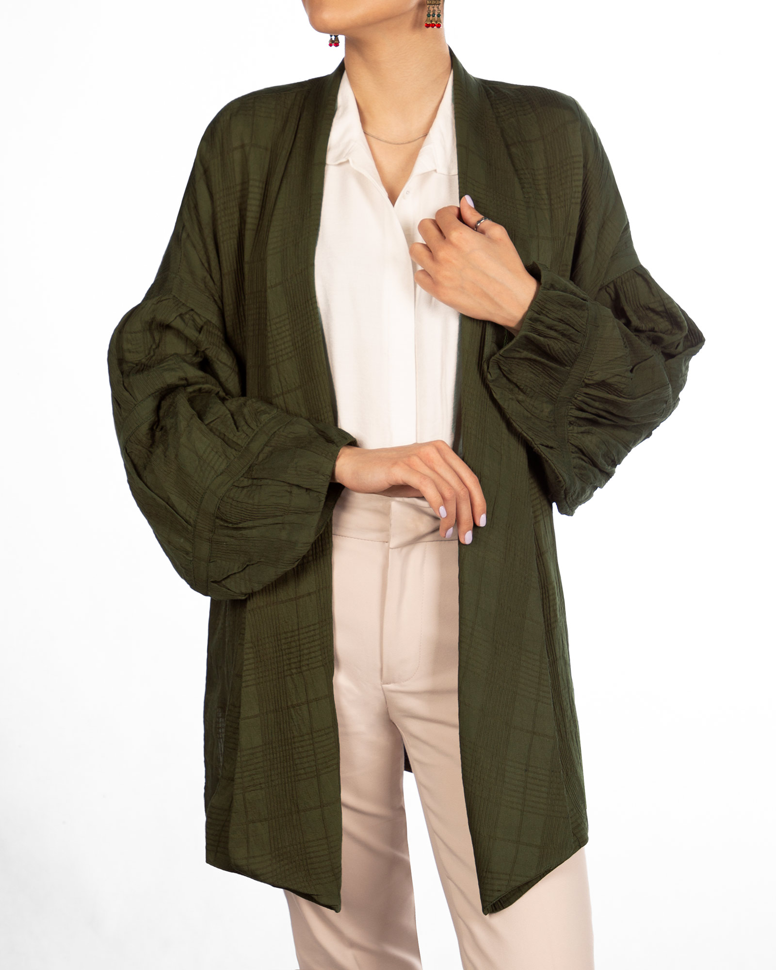 مانتو نخی زنانه 2058 - زیتونی سیر