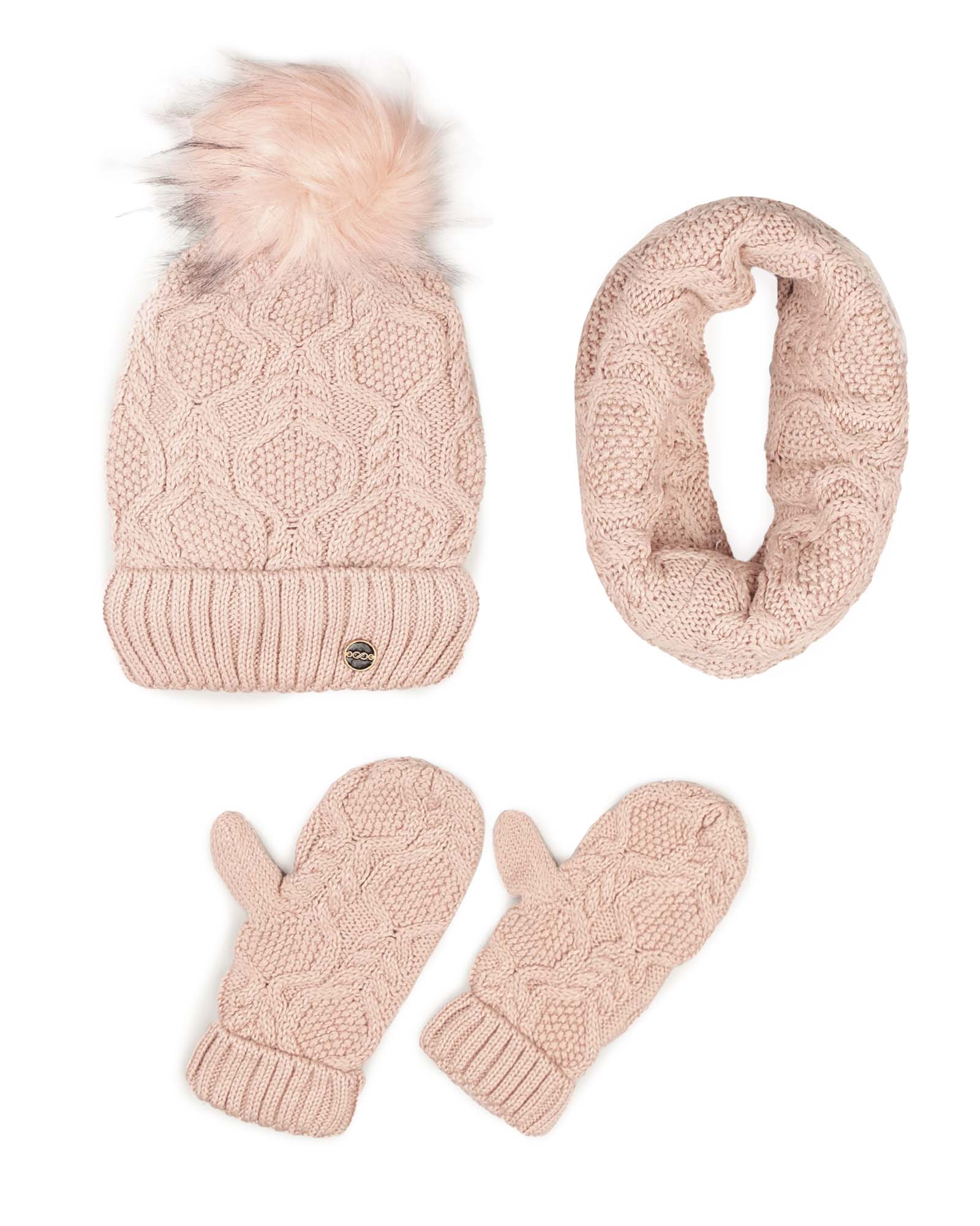 ست شال و کلاه و دستکش بچگانه 65033 - صورتی کثیف