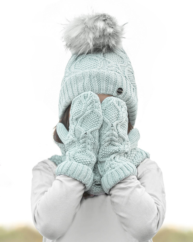 ست شال و کلاه و دستکش بچگانه 65033 - سبز پاستیلی