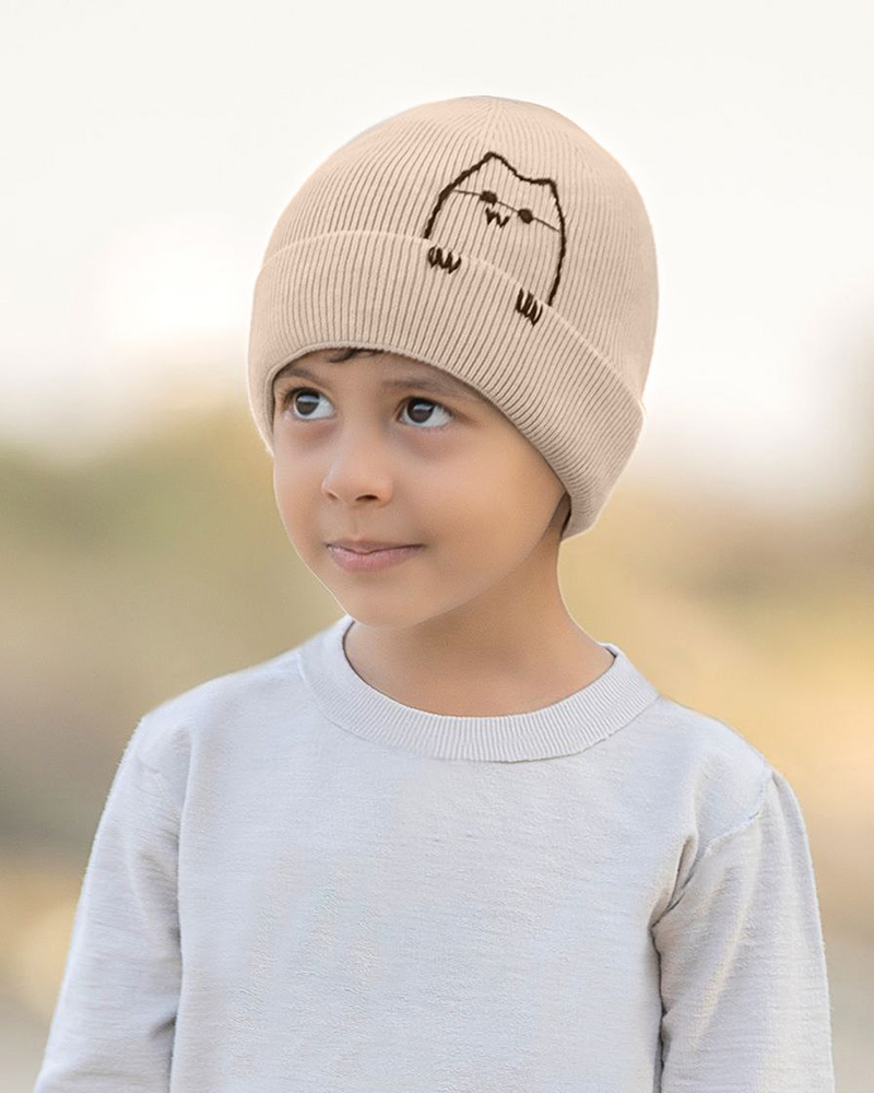 کلاه بافت طرح گربه 30146 - خاکی