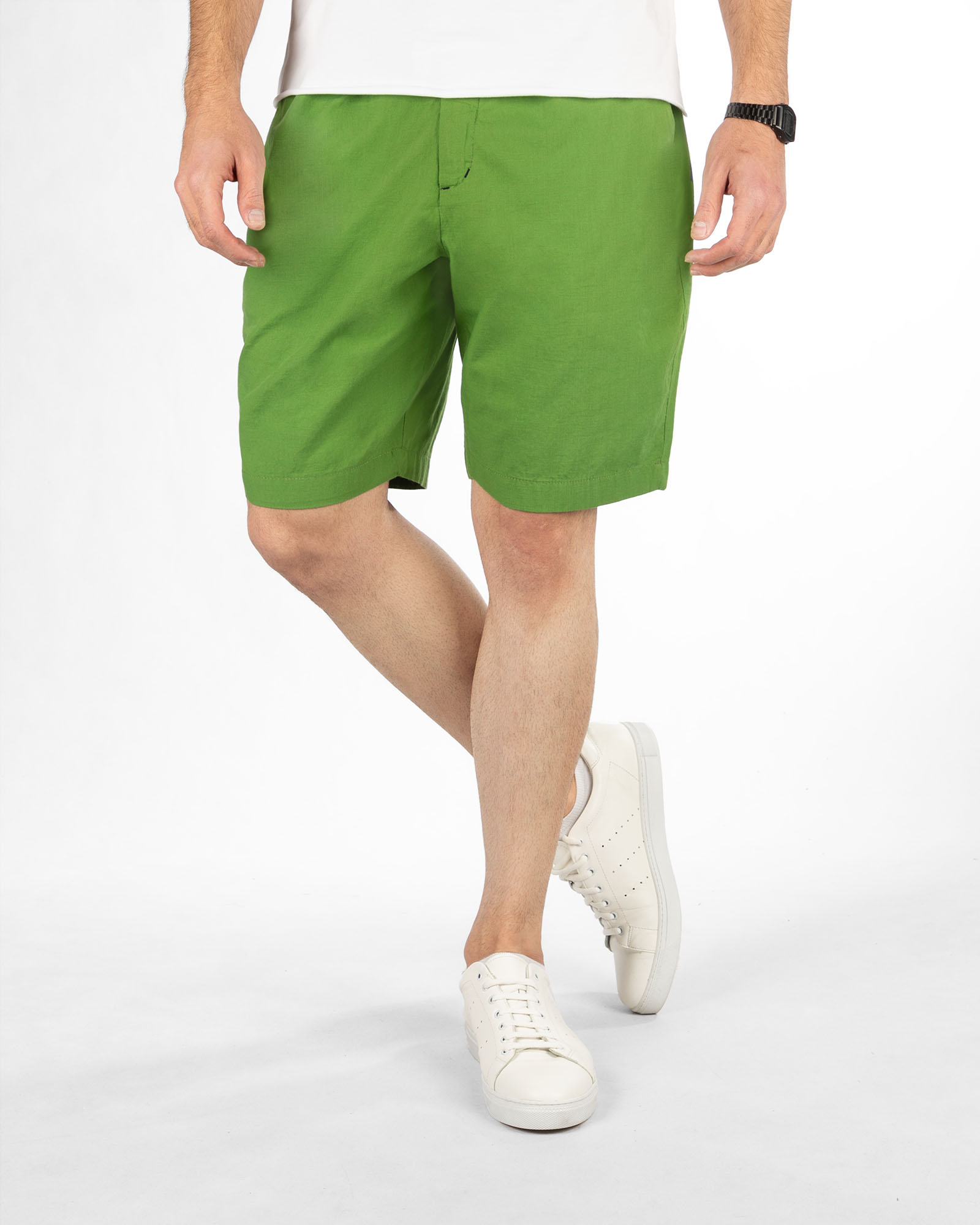 شلوارک مردانه نخی 5824 - سبز چمنی