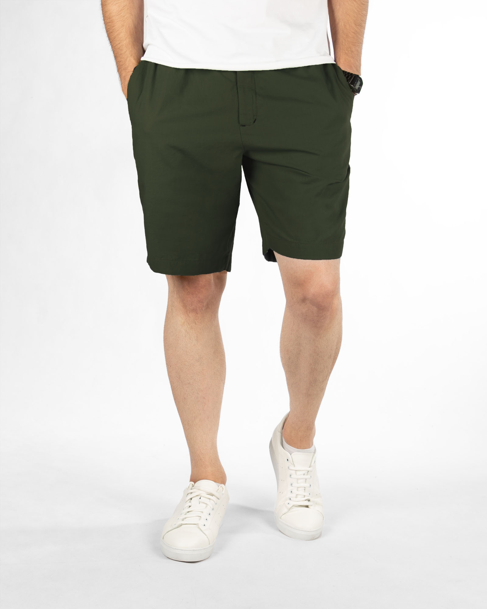 شلوارک مردانه نخی 5824 - سبز ارتشى