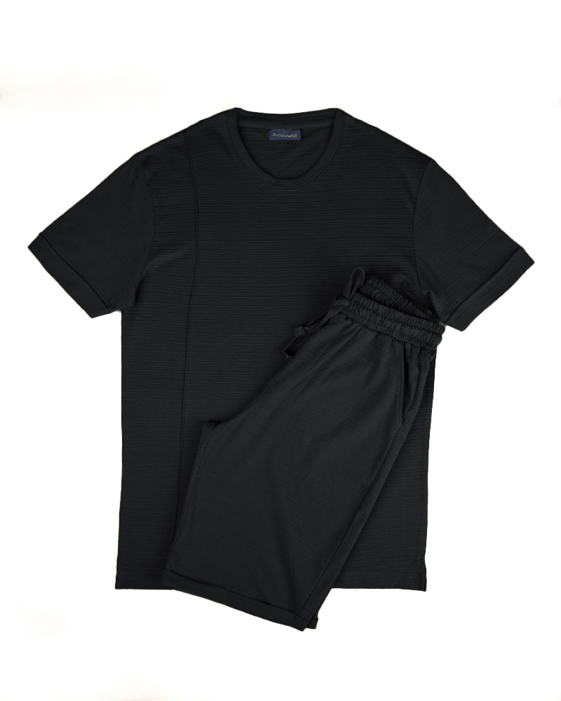 ست تیشرت و شلوارک مردانه 021191 - مشکی