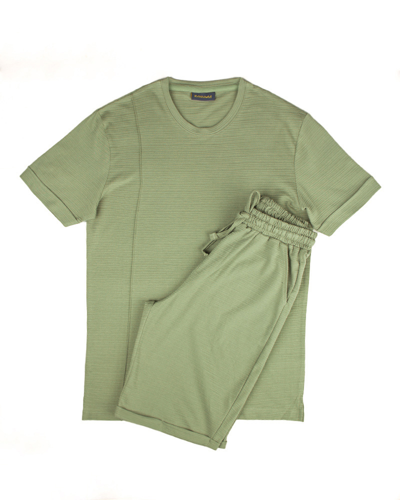 ست تیشرت و شلوارک مردانه 021191 - زیتونى