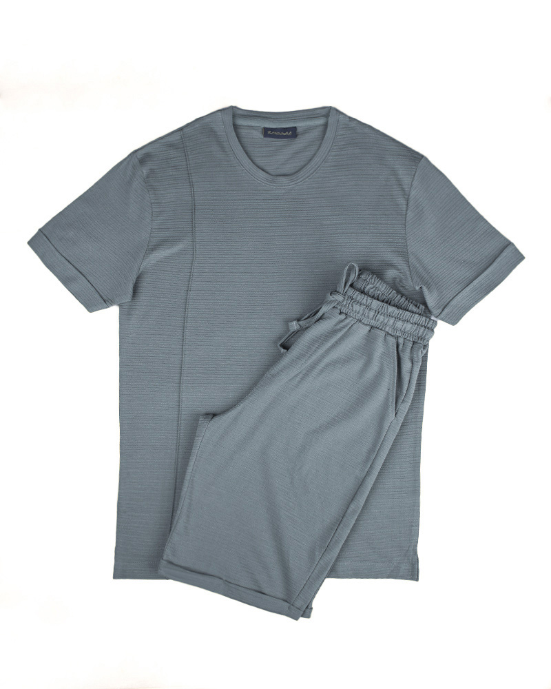 ست تیشرت و شلوارک مردانه 021191 - خاکستری تیره