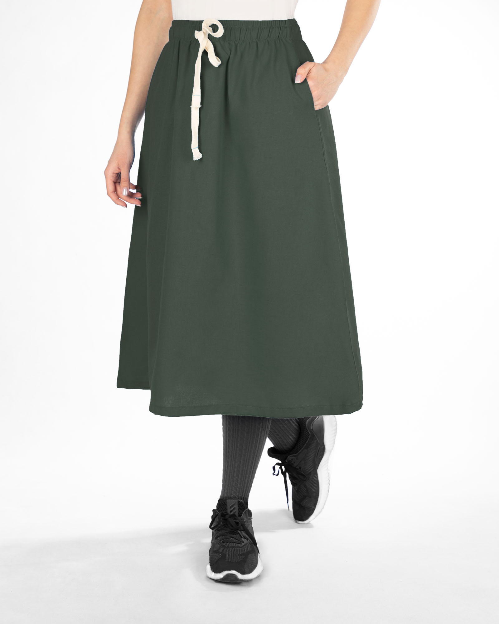 دامن لینن زنانه 2429 - زیتونی سیر