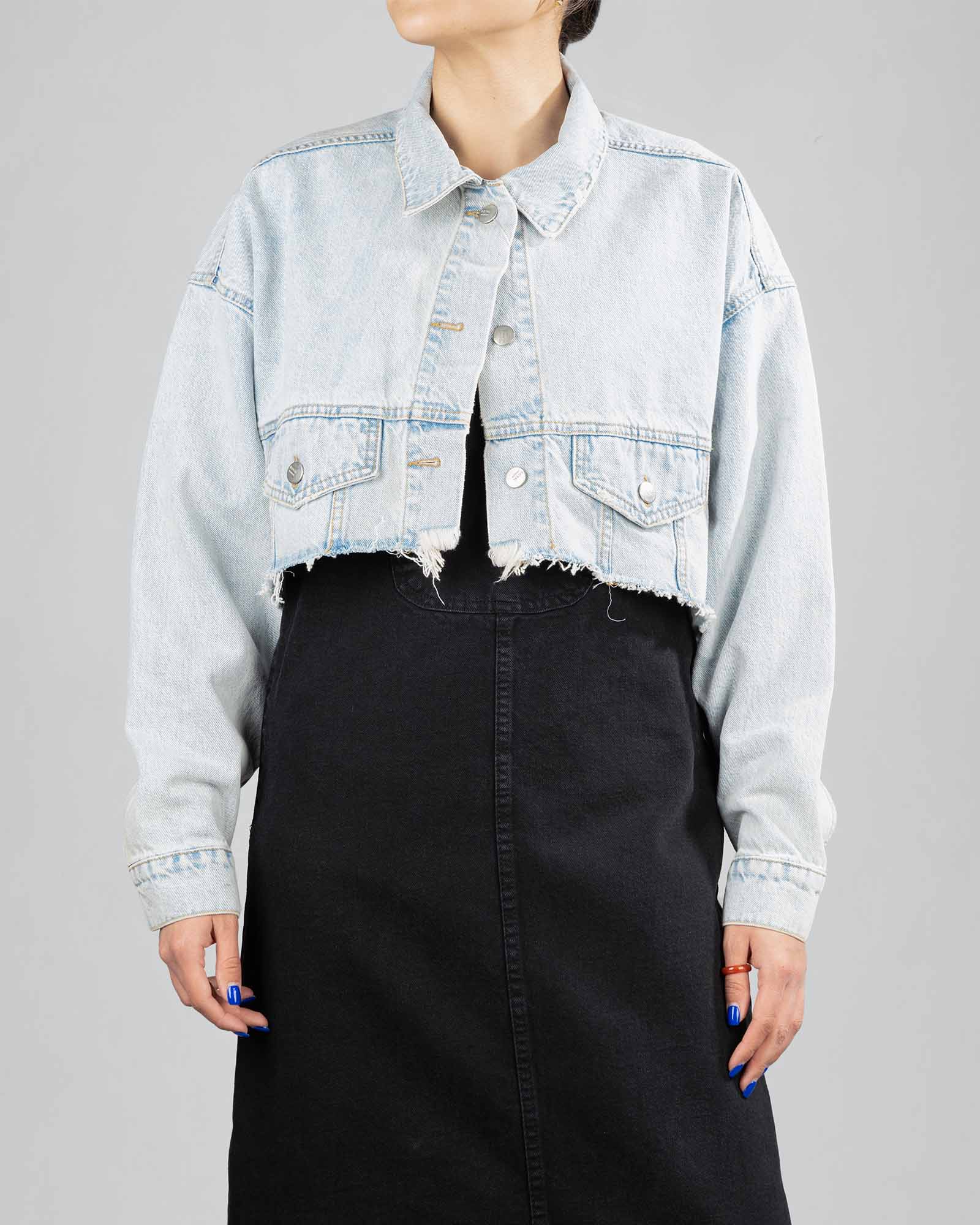 کراپ کت جین زاپ دار زنانه