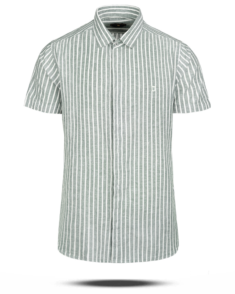 پیراهن مردانه راه راه 4110 - زیتونی سیر