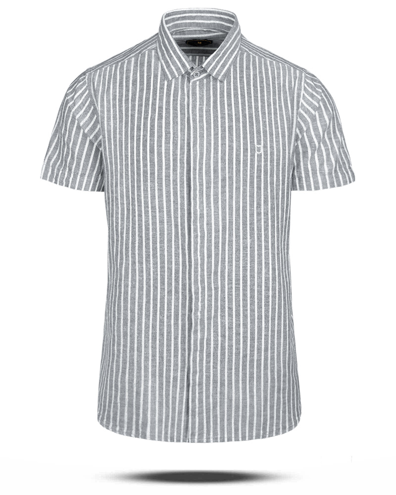 پیراهن مردانه راه راه 4110 - خاکستری