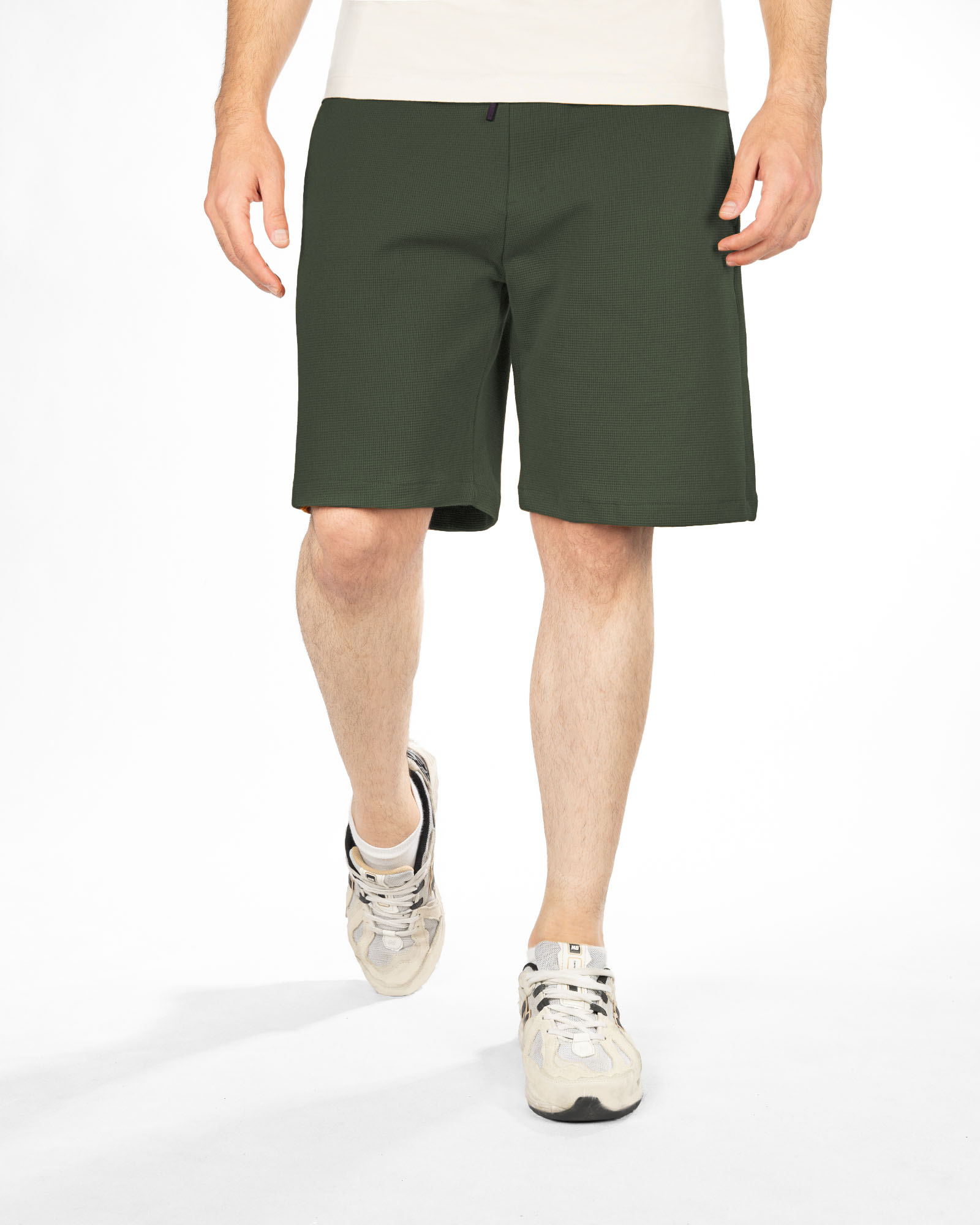 شلوارک مردانه نخی 5840 - زیتونی سیر