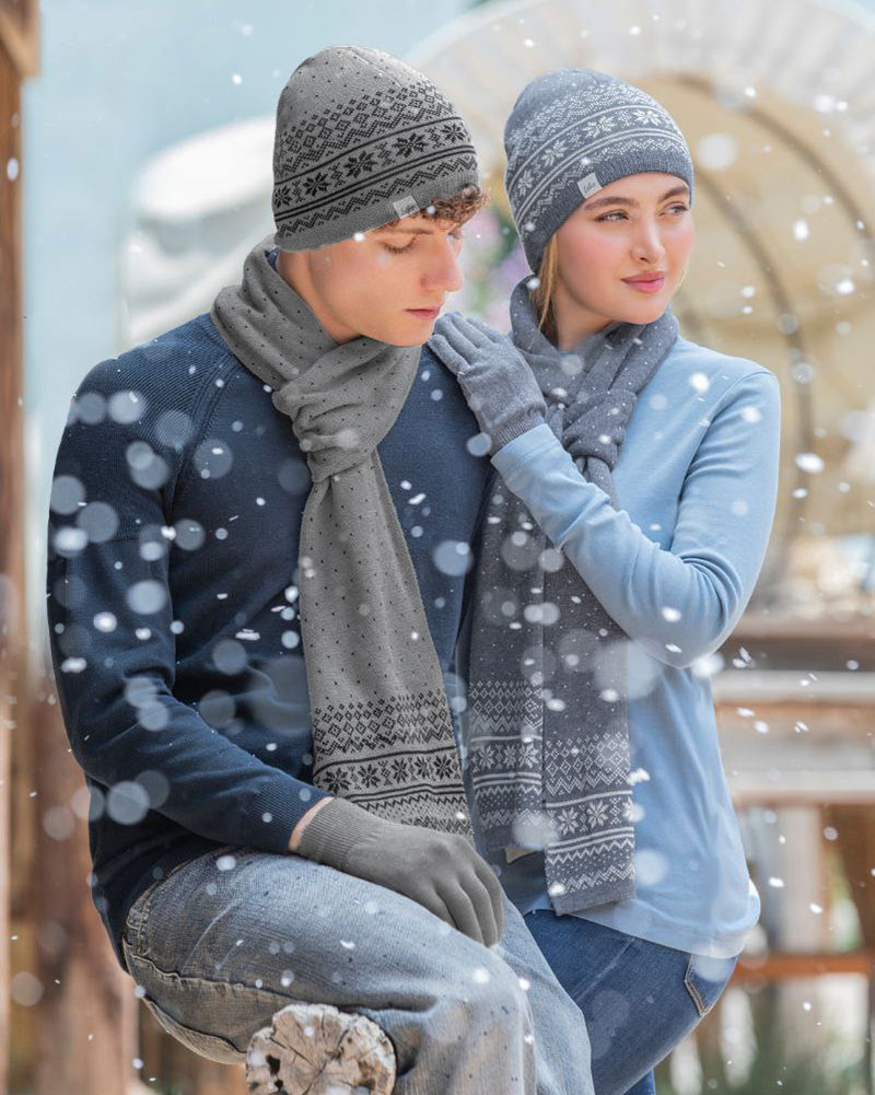 ست سه تکه شال و کلاه و دستکش 15122 - خاکستری