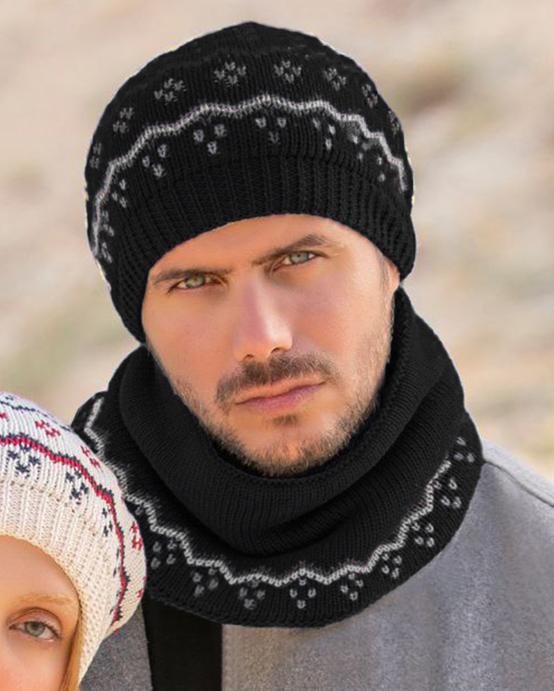 ست کلاه و شال گردن20091 - مشکی و سفید