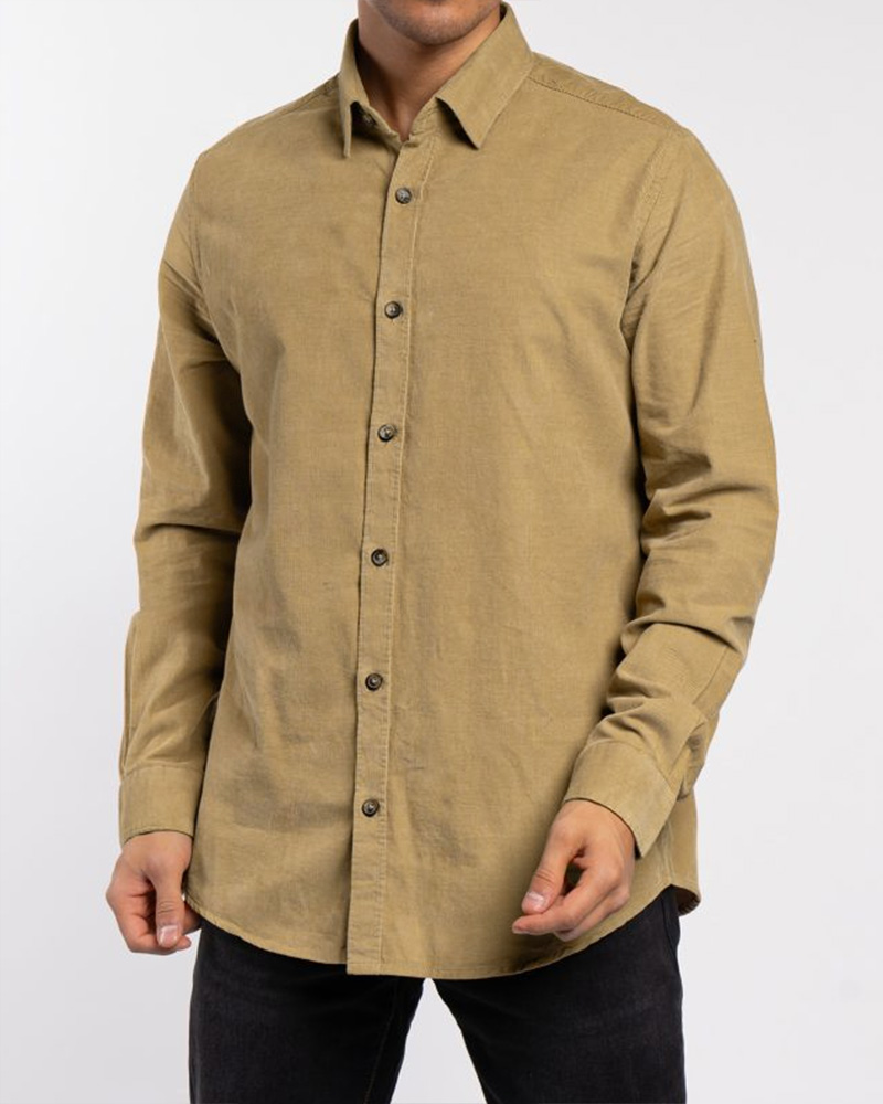 پیراهن مردانه مخمل کبریتی 4554 - خاکی