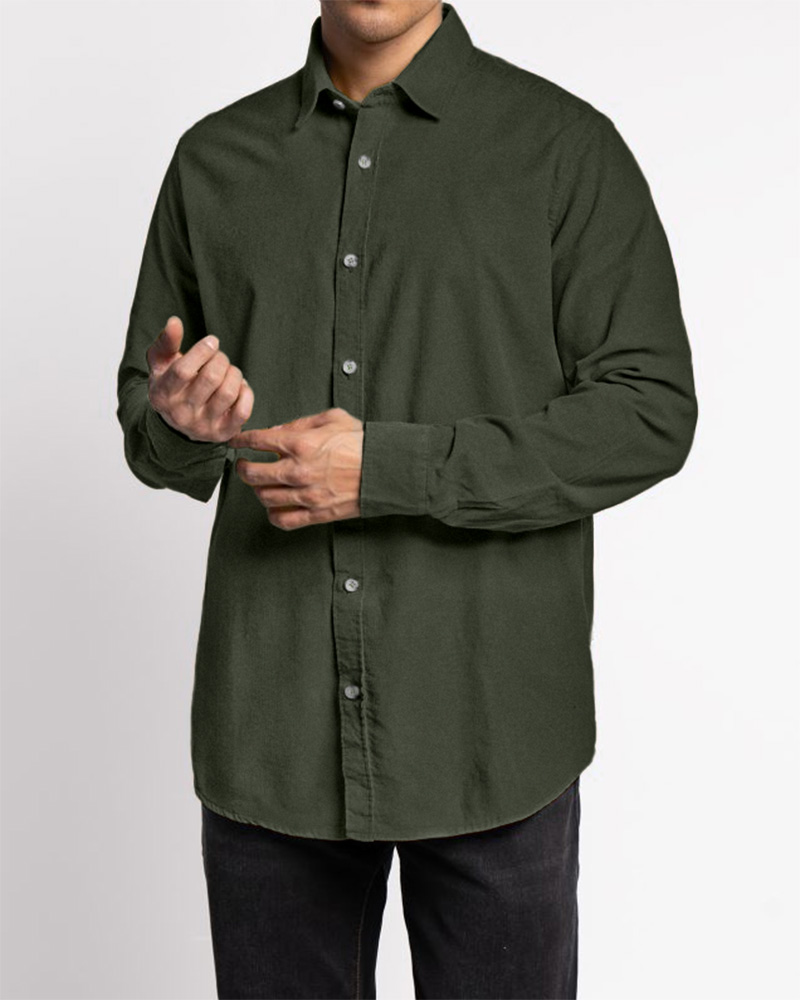 پیراهن مردانه مخمل کبریتی 4554 - زیتونی سیر