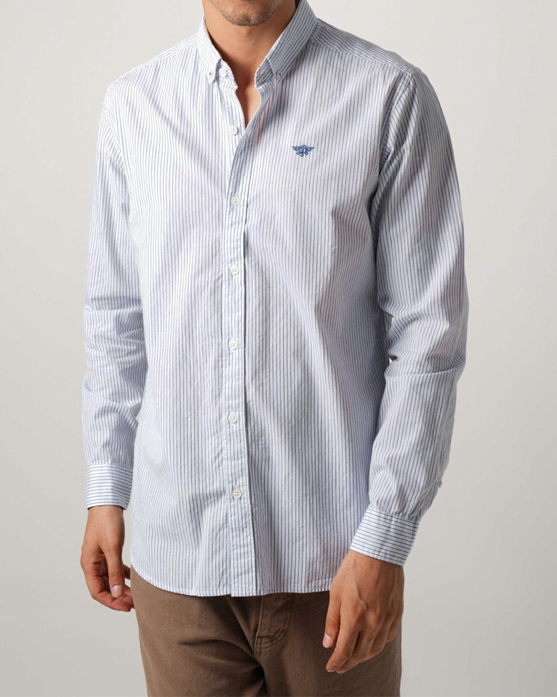 پیراهن مردانه آستین بلند نخی 4501 - سفید