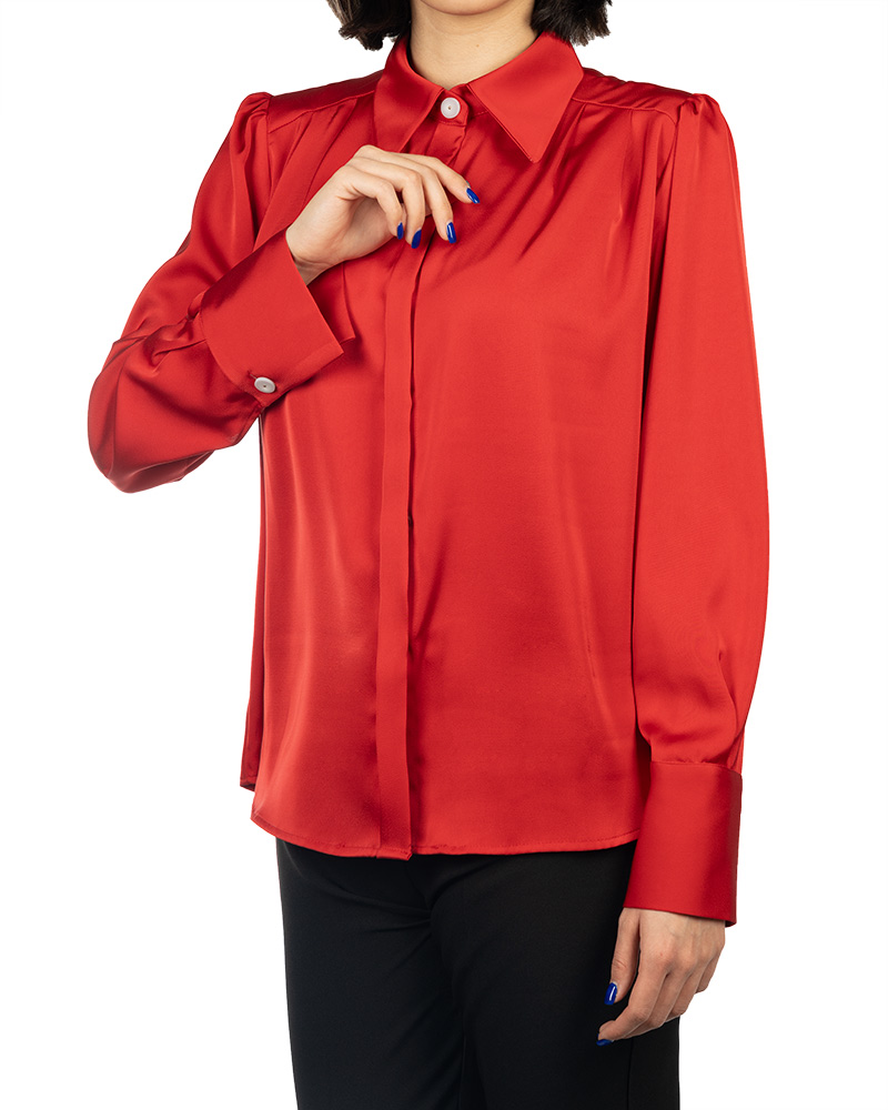 شومیز ساتن زنانه ساده 307335 - قرمز