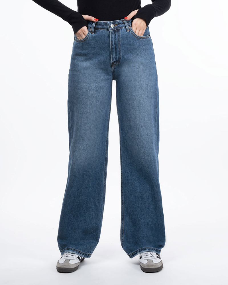 شلوار جین نیم بگ زنانه 8002579 - آبی