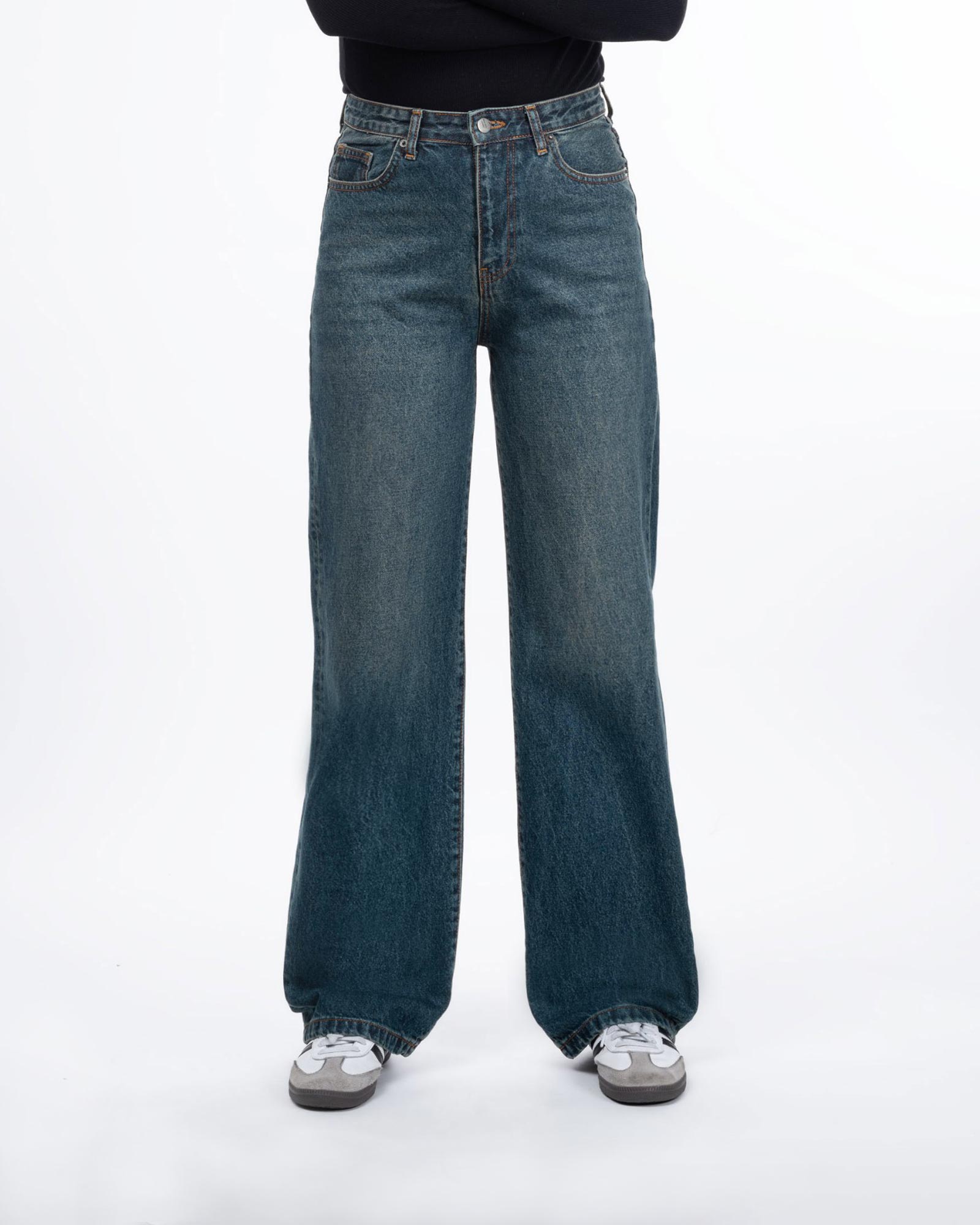 شلوار جین نیم بگ زنانه 8002601 - آبی نفتی