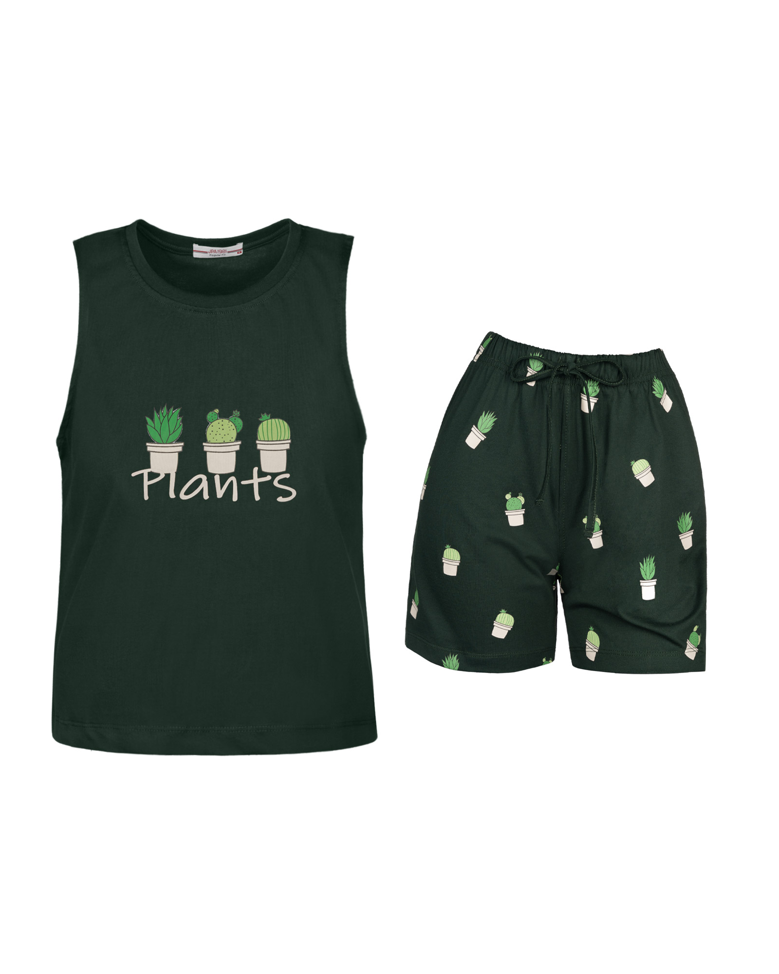 ست تاپ و شلوارک نخی زنانه 3348 - سبز تیره