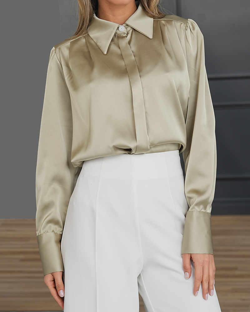 شومیز ساتن زنانه ساده 307335 - بژ