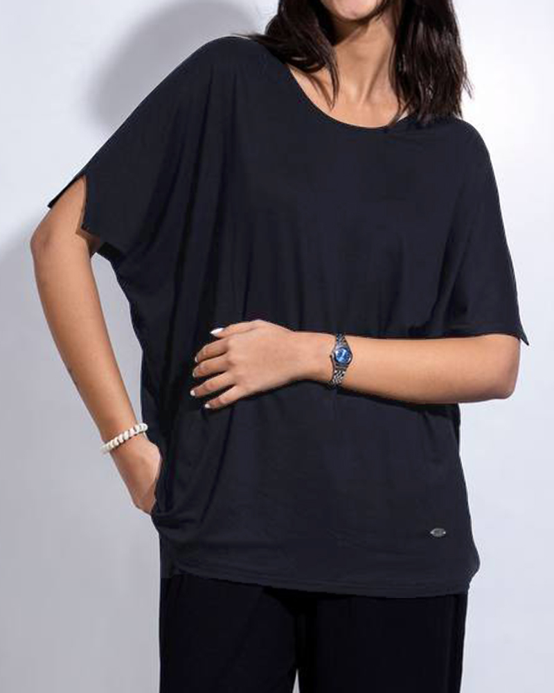 تیشرت آستین کیمونو زنانه 3023 - سرمه‌ای تیره