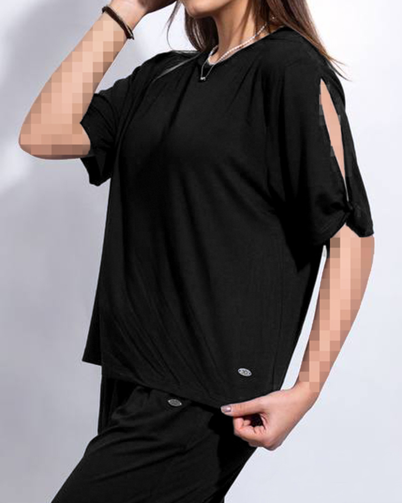 تیشرت آستین چاک دار زنانه 3022 - مشکی