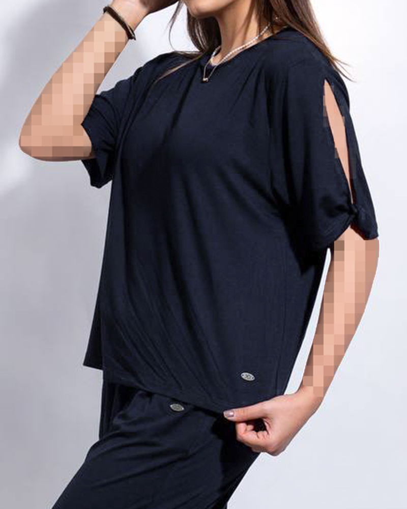 تیشرت آستین چاک دار زنانه 3022 - سرمه‌ای تیره