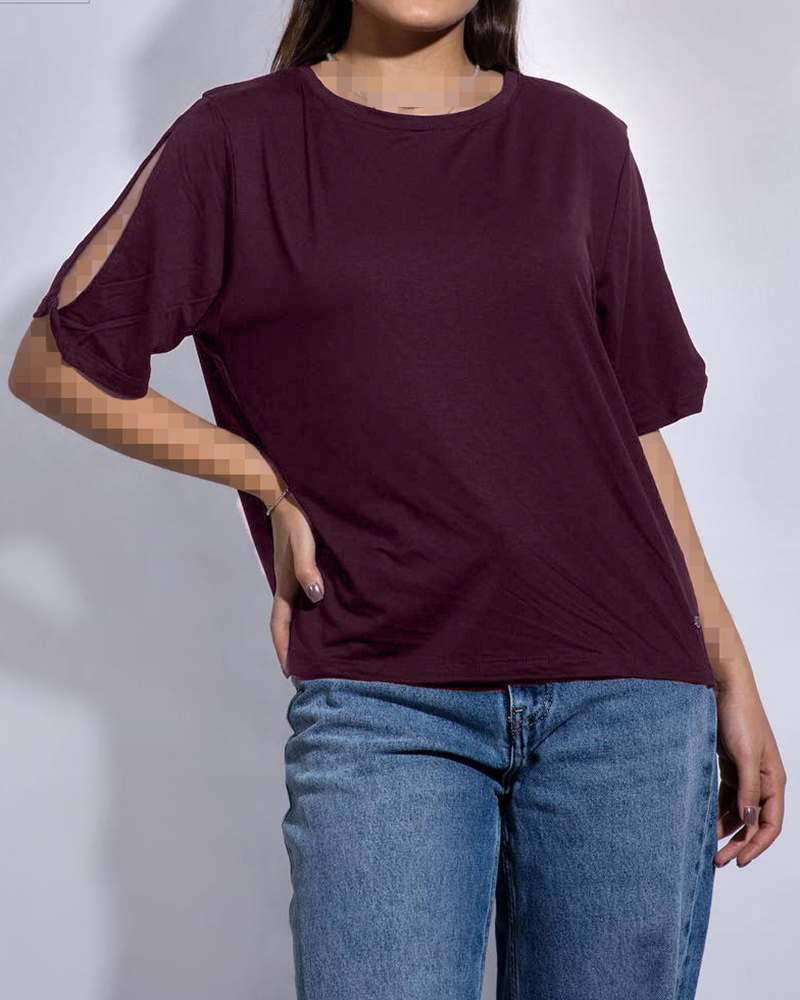 تیشرت آستین چاک دار زنانه 3022 - بادمجانی