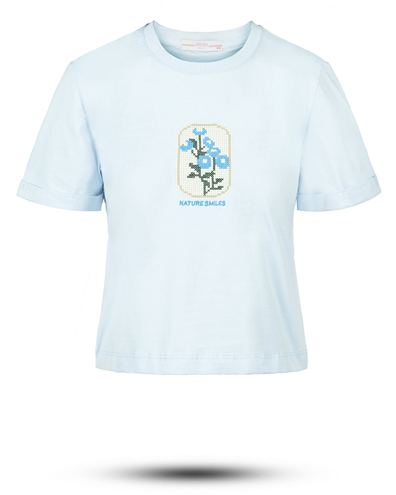 تیشرت کراپ زنانه 3355 - آبی آسمانی