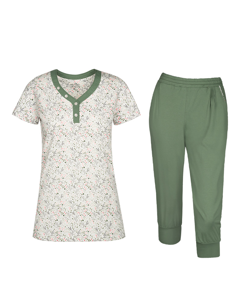 ست تیشرت و شلوار برمودا زنانه 3848 - زیتونی سیر