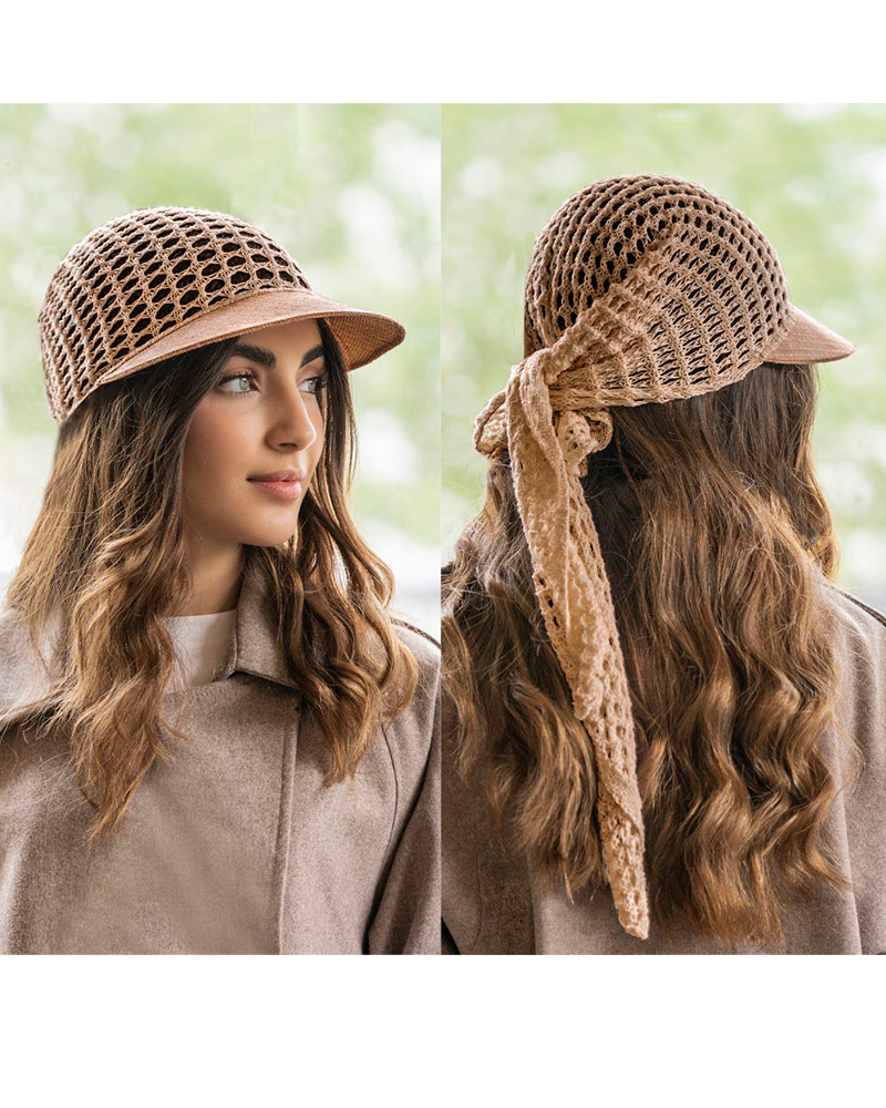 مینی اسکارف نقاب دار زنانه 25064 - کرمی سیر