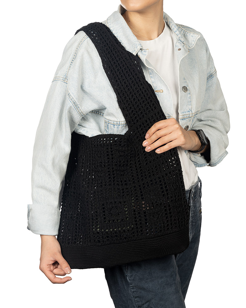 کیف دوشی طرح مکرومه زنانه 43028 - مشکی