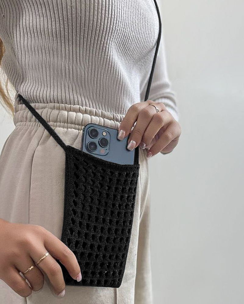 کیف موبایلی طرح مکرومه 43030 - مشکی