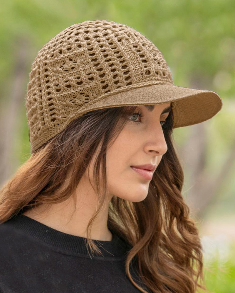 کلاه مکرومه نقاب دار 30210 - کرمی سیر