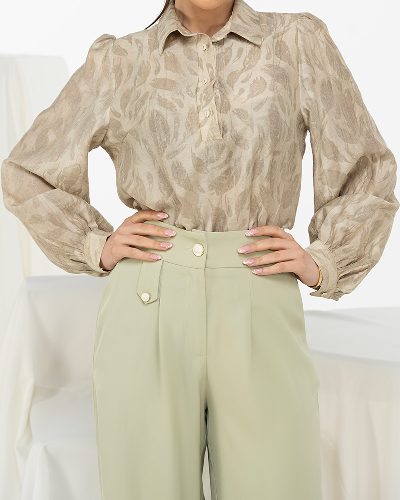 شومیز نخ ژاکارد زنانه 304450 - خاکی