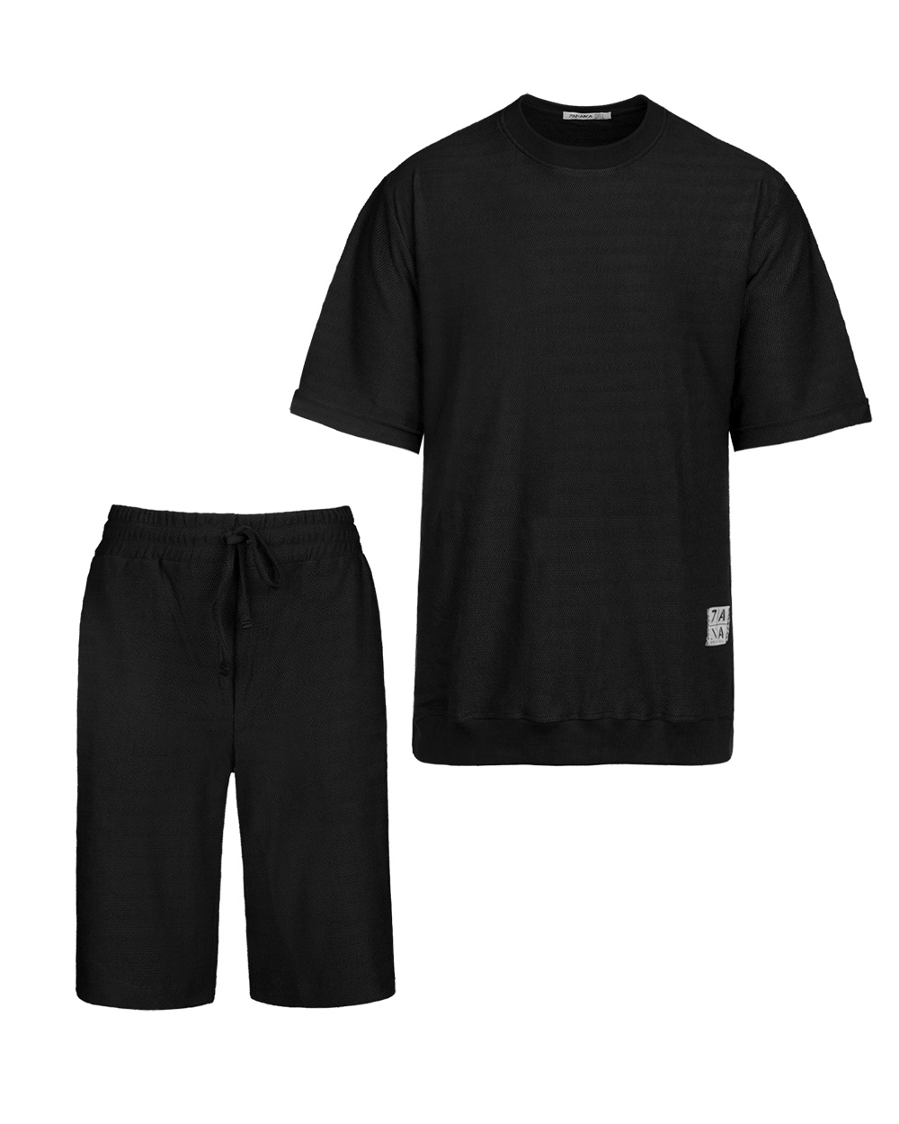 ست تیشرت و شلوارک نخی مردانه 021358 - مشکی