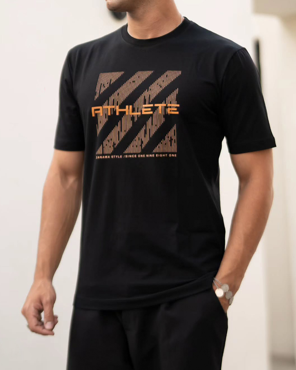 تیشرت طرح دار نخی مردانه 031415 - مشکی