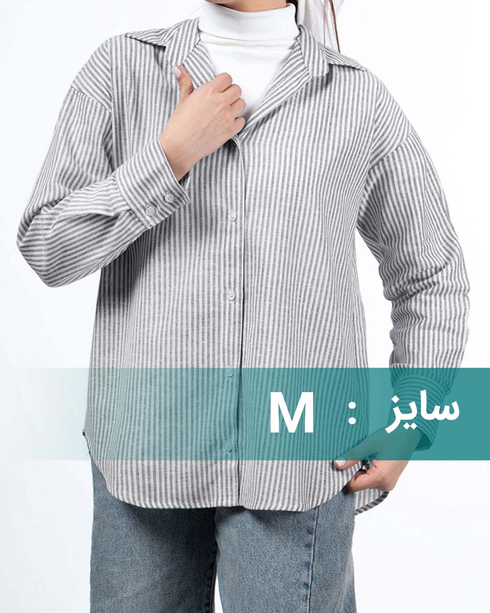 شومیز لینن زنانه راه راه طوسی 205398 - طوسی