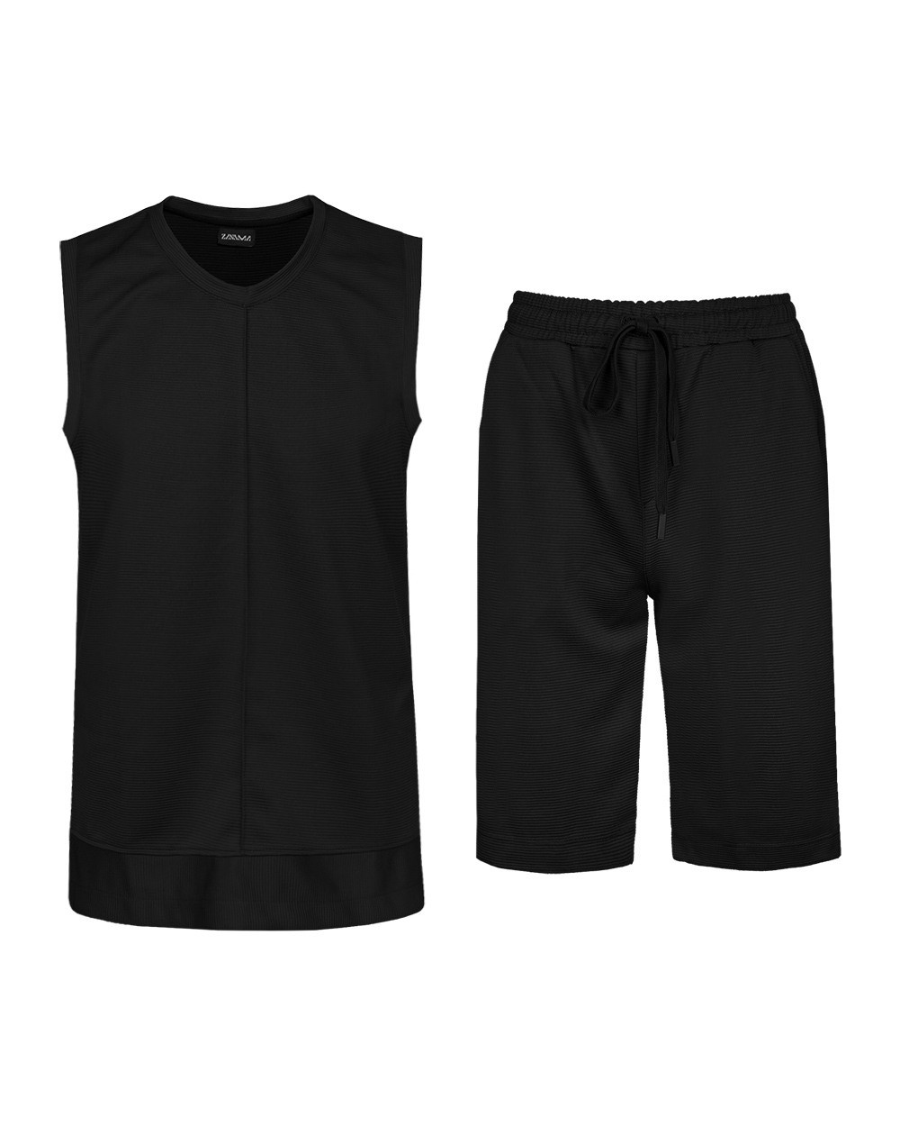 ست تاپ و شلوارک نخی مردانه 021344 - مشکی