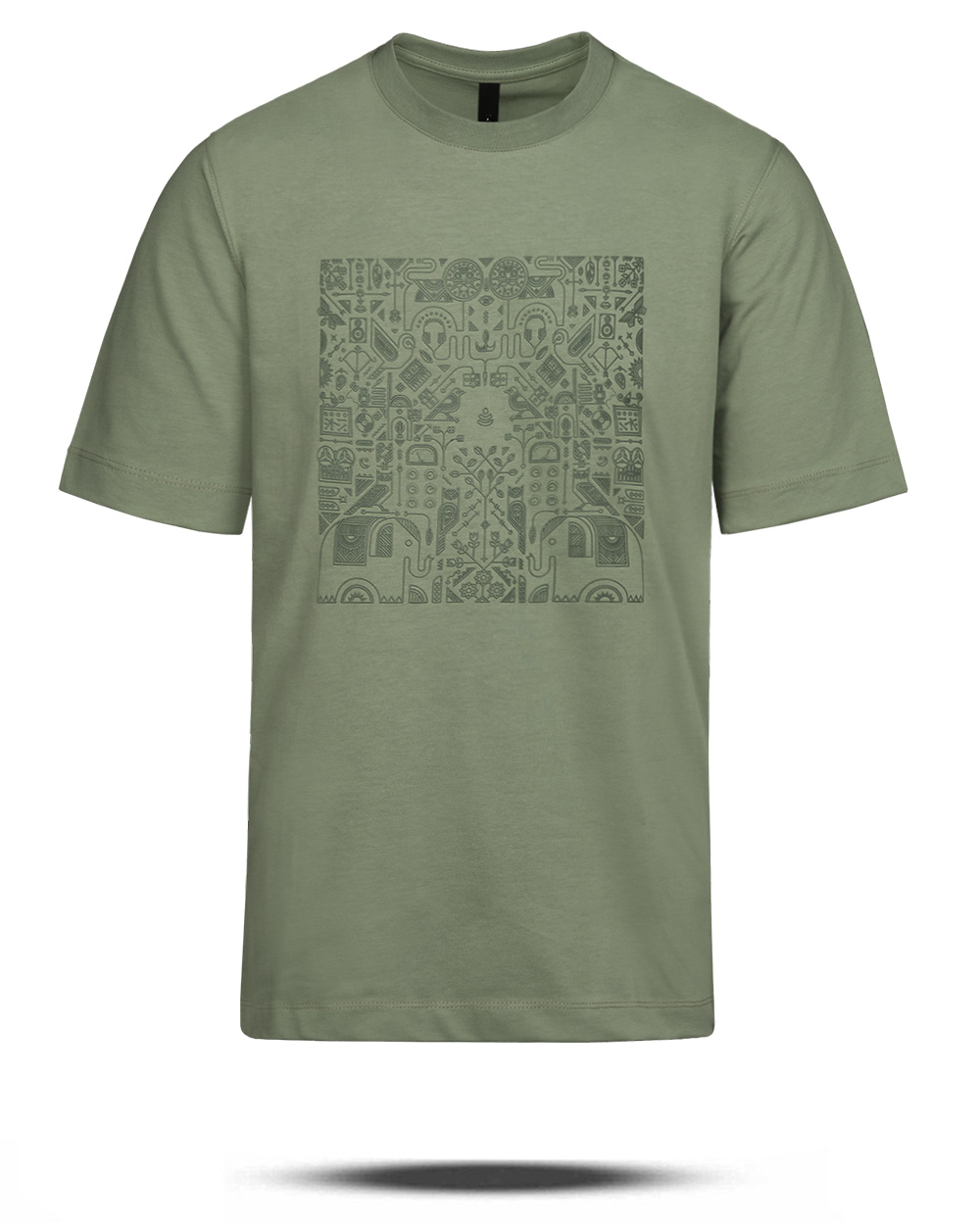 تیشرت طرح دار نخی مردانه 041696 - سبز دریایی