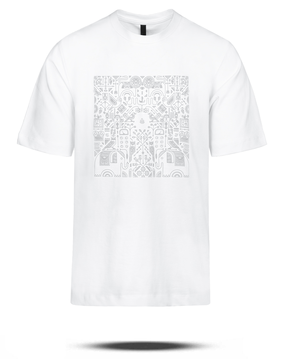 تیشرت طرح دار نخی مردانه 041696 - سفید