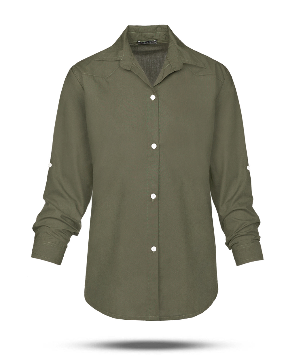 شومیز پوپلین ساده زنانه 2676 - زیتونى