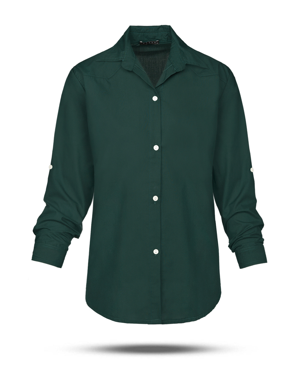 شومیز پوپلین ساده زنانه 2676 - سبز تیره