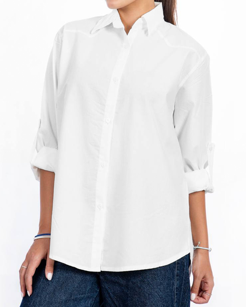 شومیز پوپلین ساده زنانه 2676 - سفید