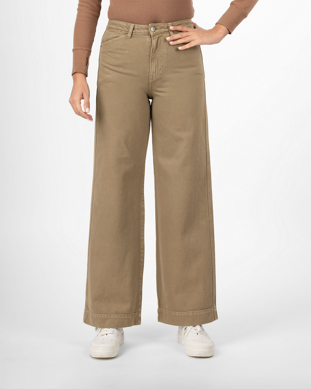 شلوار نیم بگ کتان زنانه 3102266 - خاکی