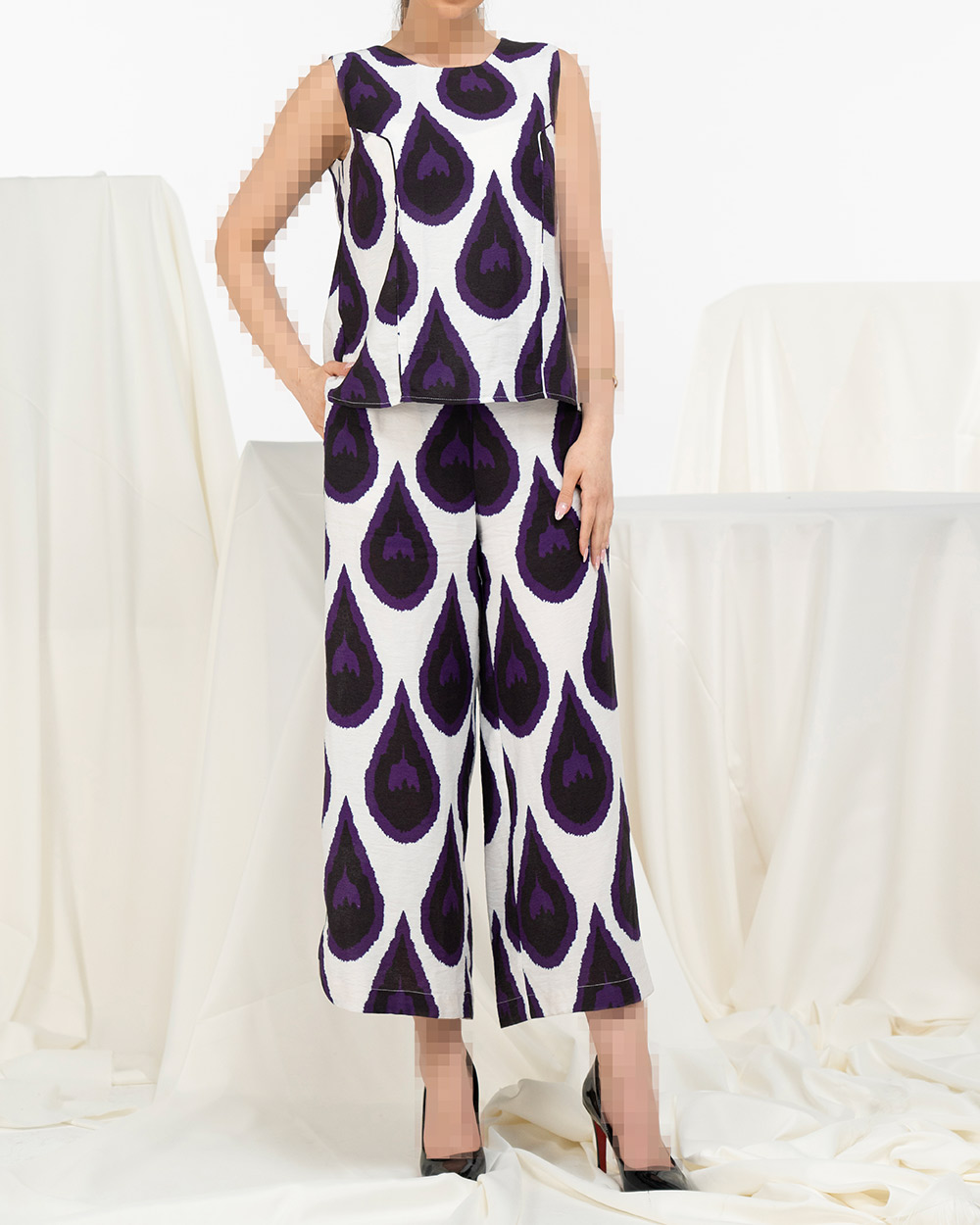 ست تاپ و شلوار مجلسی شانتون زنانه set6993 - بادمجانی