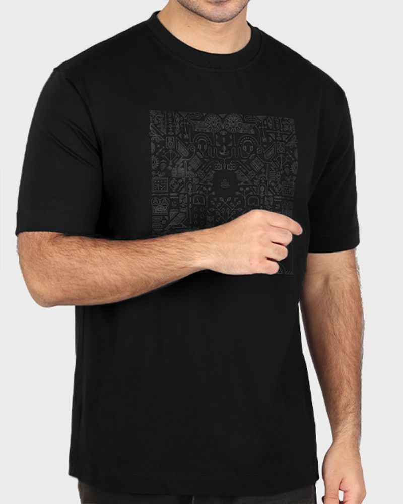 تیشرت طرح دار نخی مردانه 041696 - مشکی