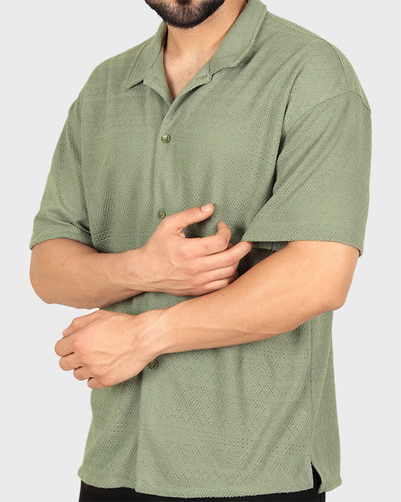 پیراهن آستین کوتاه مردانه ساده 041704 - زیتونى