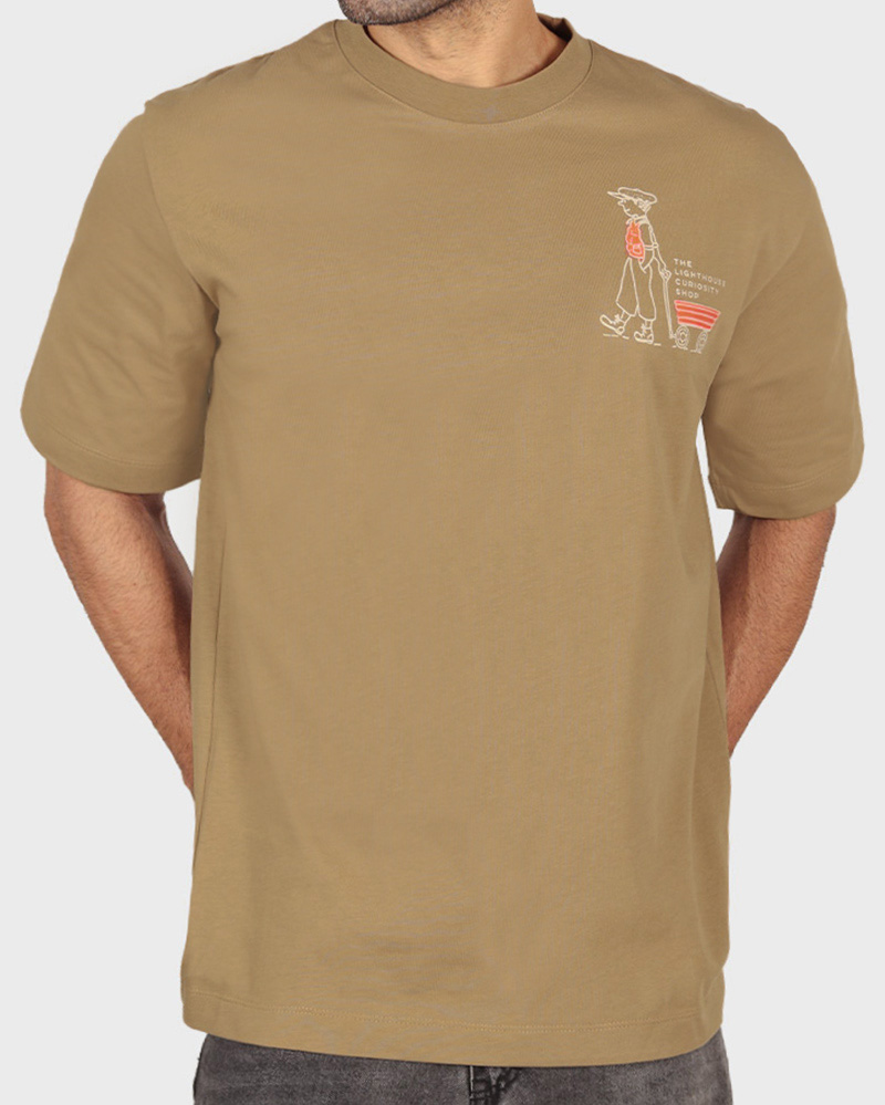 تیشرت طرح دار نخی مردانه 041719 - خاکی